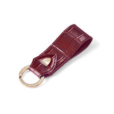Small Leather Loop Keyring in Deep Shine Bordeaux Croc