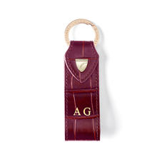 Small Leather Loop Keyring in Deep Shine Bordeaux Croc