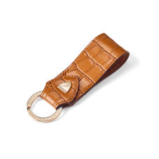 Small Leather Loop Keyring in Deep Shine Vintage Tan Small Croc