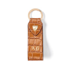 Small Leather Loop Keyring in Deep Shine Vintage Tan Small Croc