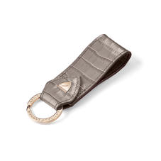Small Leather Loop Keyring in Deep Shine Warm Grey Small Croc