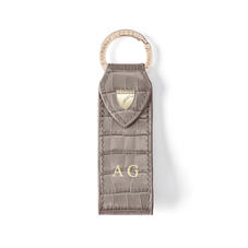 Small Leather Loop Keyring in Deep Shine Warm Grey Small Croc