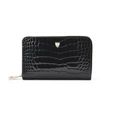 Midi Continental Purse in Black Patent Croc