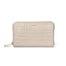 Midi Continental Purse in Soft Taupe Patent Croc