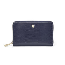 Midi Continental Purse in Midnight Blue Silk Lizard