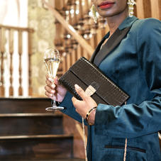 Mayfair Clutch in Deep Shine Black Small Croc