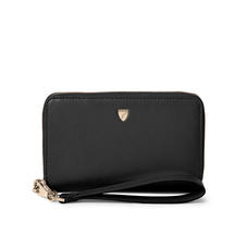 Midi Continental Wallet with Wrist Strap in Black Saffiano