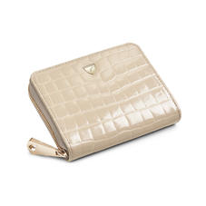 Slim Mini Continental Purse in Soft Taupe Patent Croc