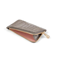 Zipped Coin & Card Holder in Deep Shine Warm Grey Small Croc