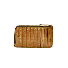 Zipped Coin & Card Holder in Deep Shine Vintage Tan Small Croc