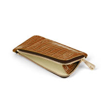 Zipped Coin & Card Holder in Deep Shine Vintage Tan Small Croc