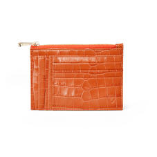 Double Sided Zipped Card & Coin Holder in Deep Shine Marmalade Small Croc