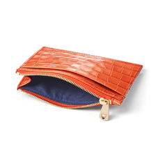 Double Sided Zipped Card & Coin Holder in Deep Shine Marmalade Small Croc