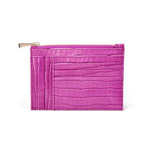 Double Sided Zipped Card & Coin Holder in Deep Shine Hibiscus Small Croc
