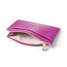 Double Sided Zipped Card & Coin Holder in Deep Shine Hibiscus Small Croc