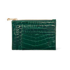 Double Sided Zipped Card & Coin Holder in Evergreen Patent Croc