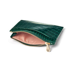 Double Sided Zipped Card & Coin Holder in Evergreen Patent Croc