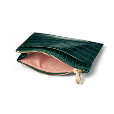 Double Sided Zipped Card & Coin Holder in Evergreen Small Croc