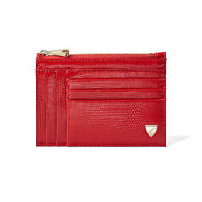 Double Sided Zipped Card & Coin Holder in Scarlet Silk Lizard