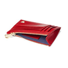 Double Sided Zipped Card & Coin Holder in Scarlet Silk Lizard