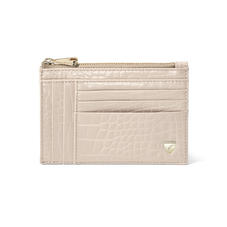 Double Sided Zipped Card & Coin Holder in Soft Taupe Patent Croc