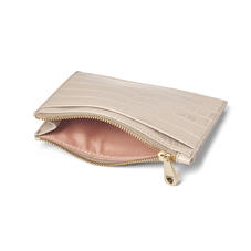 Double Sided Zipped Card & Coin Holder in Soft Taupe Patent Croc