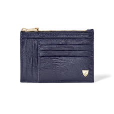 Double Sided Zipped Card & Coin Holder in Midnight Blue Silk Lizard