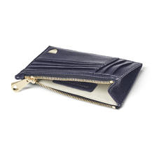 Double Sided Zipped Card & Coin Holder in Midnight Blue Silk Lizard