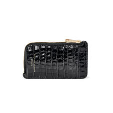Zipped Coin & Card Holder in Deep Shine Black Small Croc