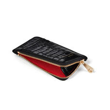 Zipped Coin & Card Holder in Deep Shine Black Small Croc
