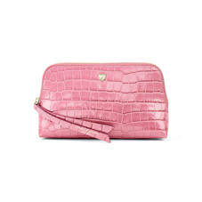 Small Essential Cosmetic Case in Deep Shine Tea Rose Small Croc