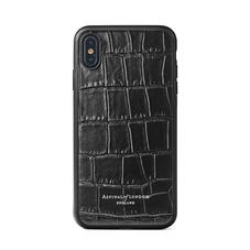 iPhone Xs Case with Black Edge in Deep Shine Black Croc