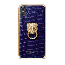 Lion iPhone Xs Max Case in Deep Shine Midnight Blue Small Croc