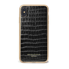iPhone Xs Max Case with Gold Edge in Black Patent Croc