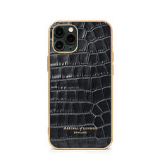 iPhone 11 Pro Case with Gold Edge in Black Small Croc