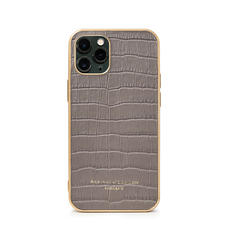iPhone 11 Pro Case with Gold Edge in Deep Shine Warm Grey Small Croc