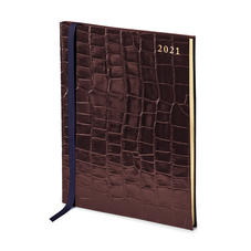 Quarto A4 Week to View Leather Diary in Deep Shine Amazon Brown Croc