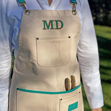 Gardening Apron in Petal Canvas & Chalkhill Blue Pebble