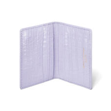 Double Fold Credit Card Holder in Deep Shine English Lavender Small Croc