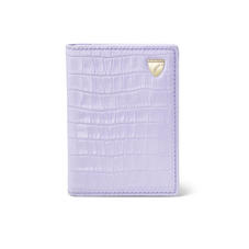 Double Fold Credit Card Holder in Deep Shine English Lavender Small Croc
