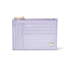 Double Sided Zipped Card & Coin Holder in Deep Shine English Lavender Small Croc
