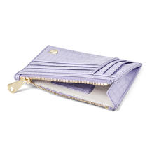 Double Sided Zipped Card & Coin Holder in Deep Shine English Lavender Small Croc