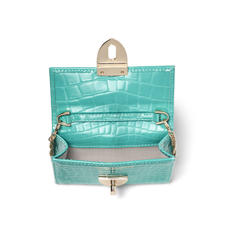 Small Mayfair Purse with Chain in Chalkhill Blue Patent Croc