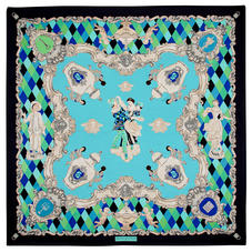 Harlequin Cherub Silk Scarf in Blue Pure Silk Twill