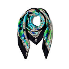 Harlequin Cherub Silk Scarf in Blue Pure Silk Twill