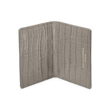 Double Fold Credit Card Holder in Deep Shine Warm Grey Small Croc