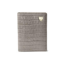 Double Fold Credit Card Holder in Deep Shine Warm Grey Small Croc