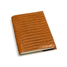 A5 Refillable Leather Journal in Deep Shine Vintage Tan Small Croc