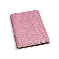 A5 Refillable Leather Journal in Deep Shine Tea Rose Small Croc