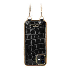 iPhone 12 Mini Chain Case in Deep Shine Black Small Croc
